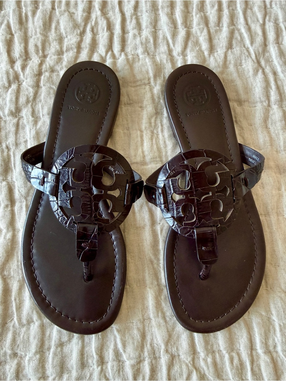 Tory Burch Brown Cutout Logo Thong Sandals